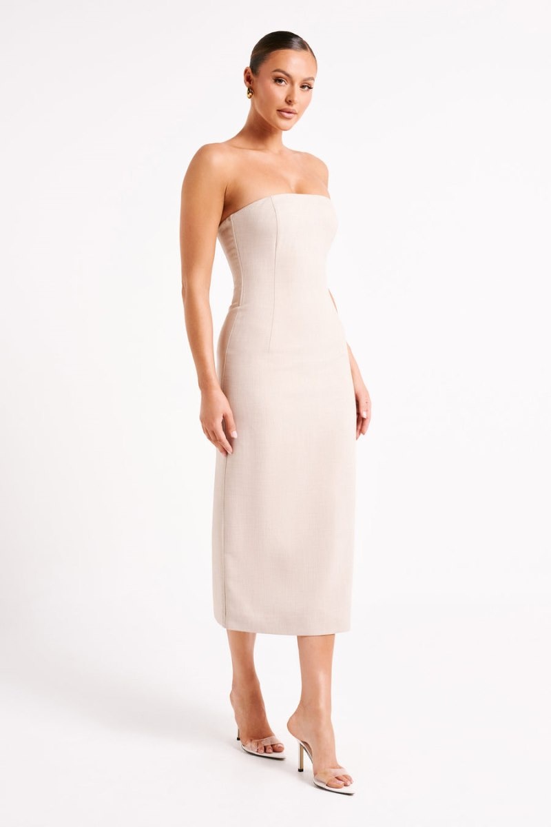 Women's Meshki Sable Textured Midi Dress White Australia | M6K-3486