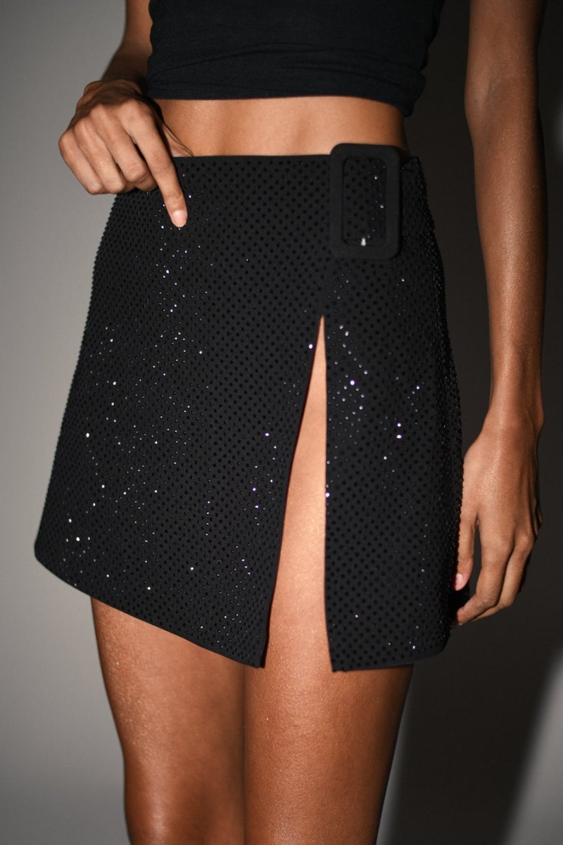 Women's Meshki Sacha Diamante Mini Split Skirts Black Australia | J6A-3056