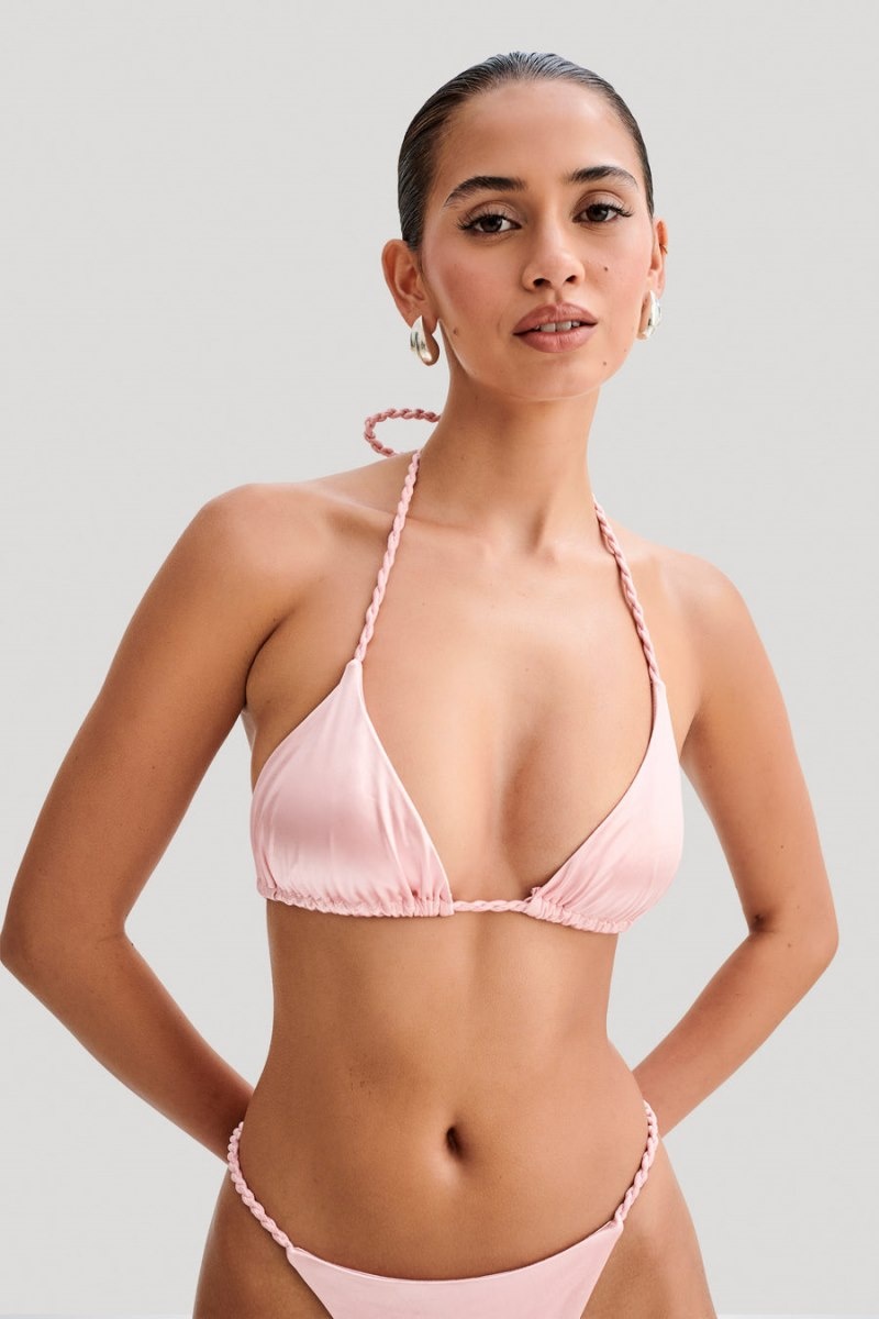 Women's Meshki Sachi Sachi Triangle Bikini Top With Braided Ties Bikinis Pink Australia | D4L-8970