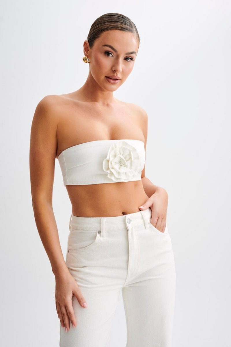 Women's Meshki Samantha Rose Denim Bandeau Tops White Australia | I2Q-9288