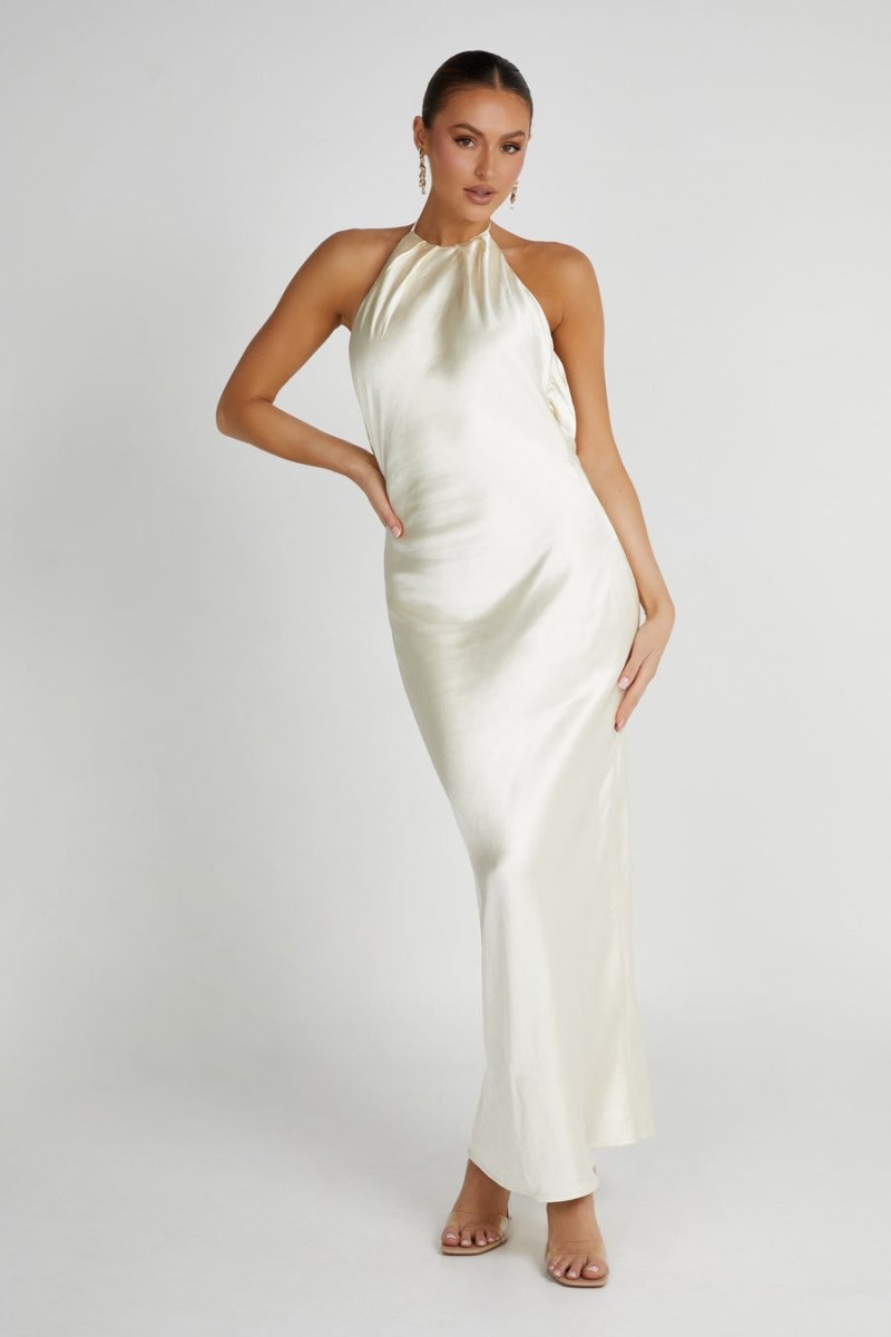 Women's Meshki Sammy Satin Halter Maxi Dress White Australia | N8F-6518