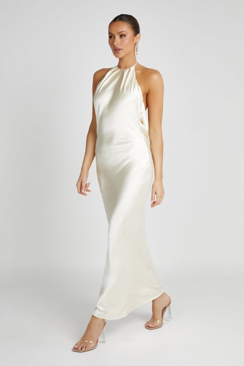 Women's Meshki Sammy Satin Halter Maxi Dress White Australia | N8F-6518