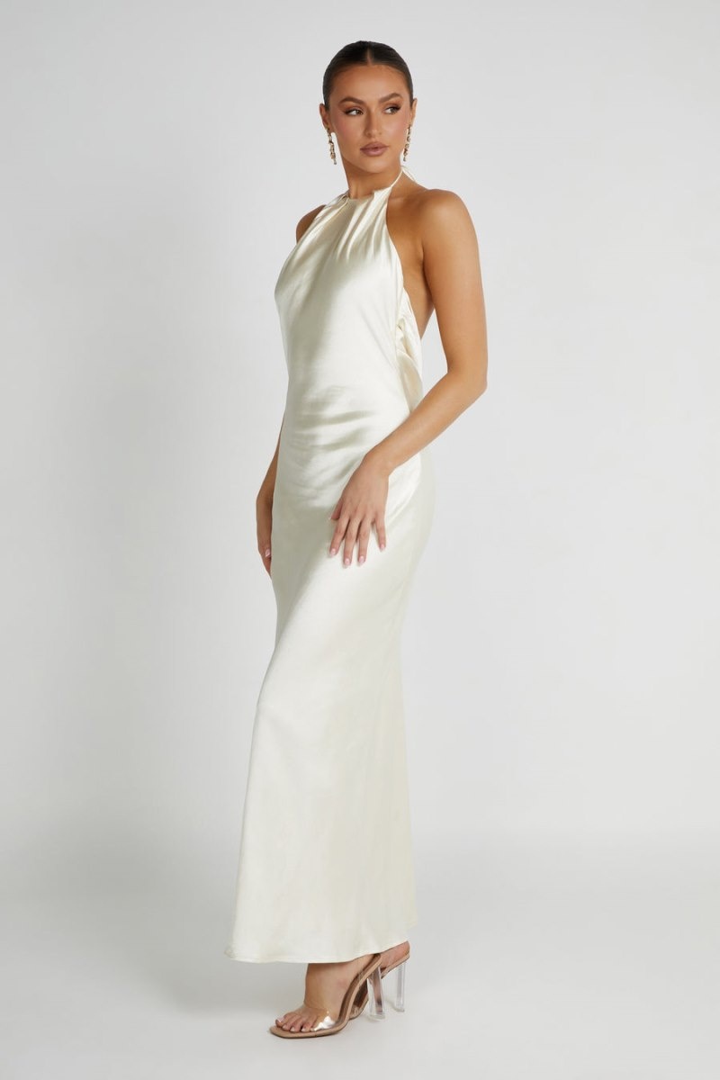 Women's Meshki Sammy Satin Halter Maxi Dress White Australia | N8F-6518