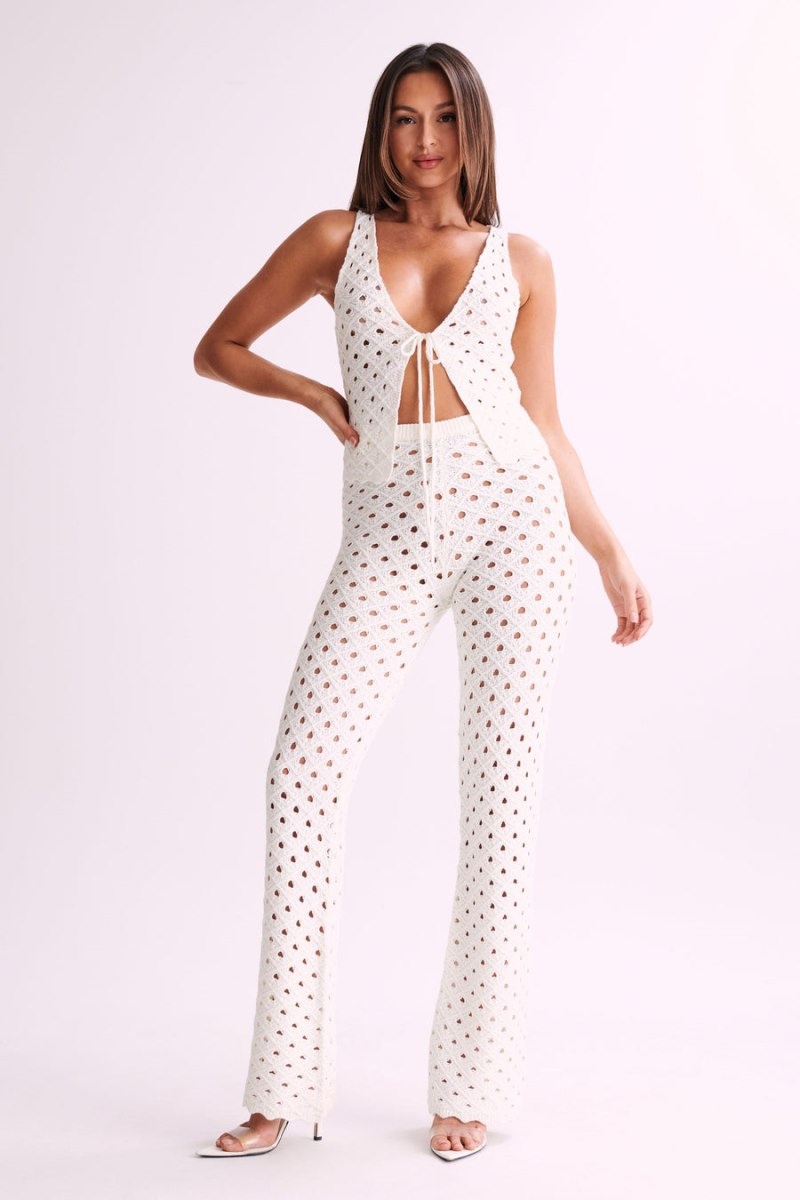 Women's Meshki Santana Crochet Pants White Australia | B5W-6763