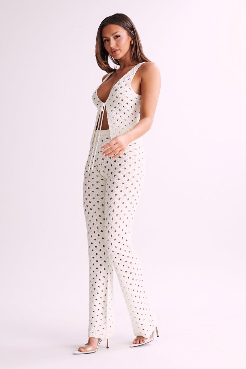 Women's Meshki Santana Crochet Pants White Australia | B5W-6763