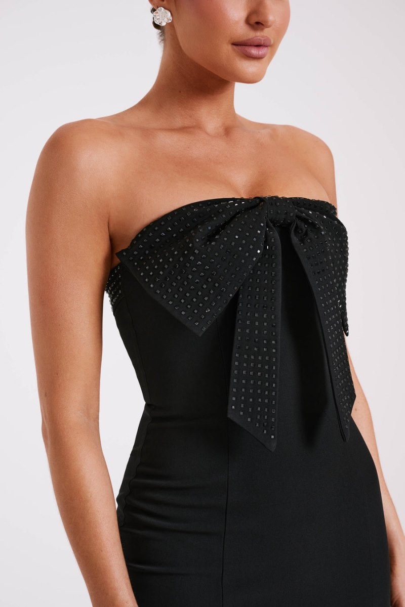 Women's Meshki Saoirse Strapless Diamante Bow Mini Dress Black Australia | P6X-4612