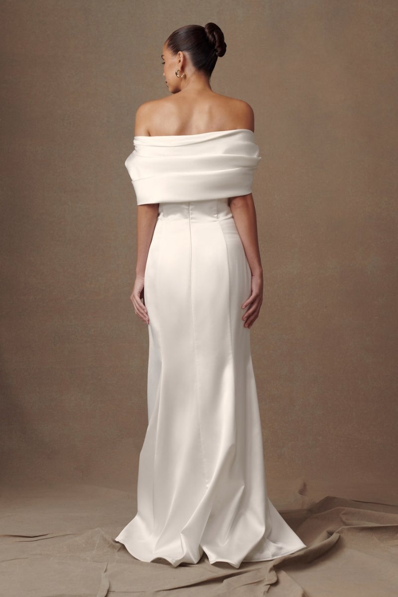 Women's Meshki Saosire Satin Wedding Gown Wedding Dress White Australia | P7J-4534