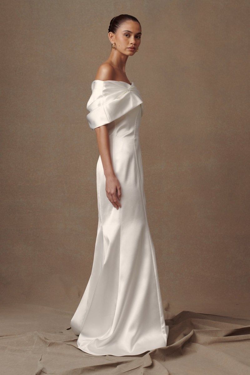 Women's Meshki Saosire Satin Wedding Gown Wedding Dress White Australia | P7J-4534