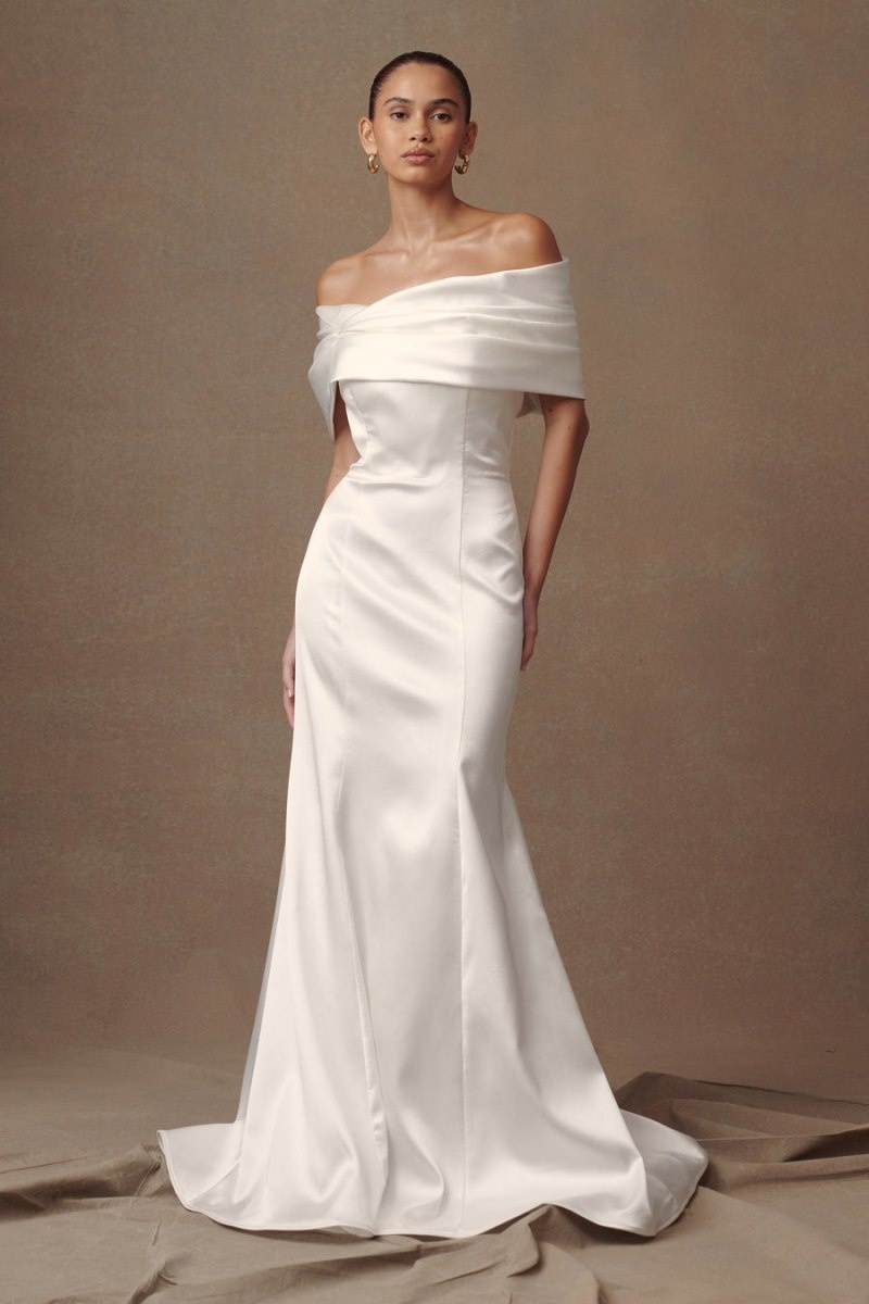 Women's Meshki Saosire Satin Wedding Gown Wedding Dress White Australia | P7J-4534