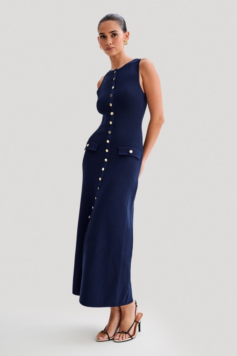 Women's Meshki Sawyer Sleeveless Buttoned Maxi Dress Navy Australia | S1J-4091