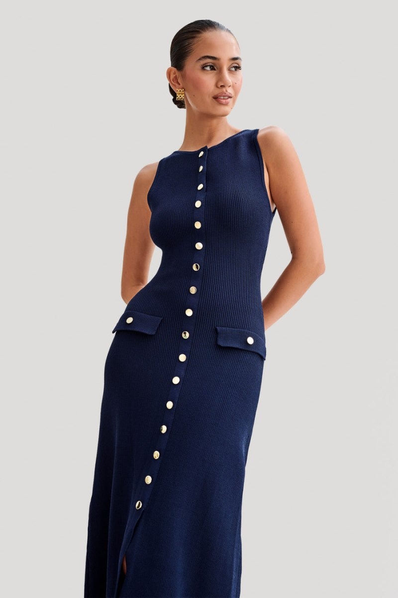 Women's Meshki Sawyer Sleeveless Buttoned Maxi Dress Navy Australia | S1J-4091