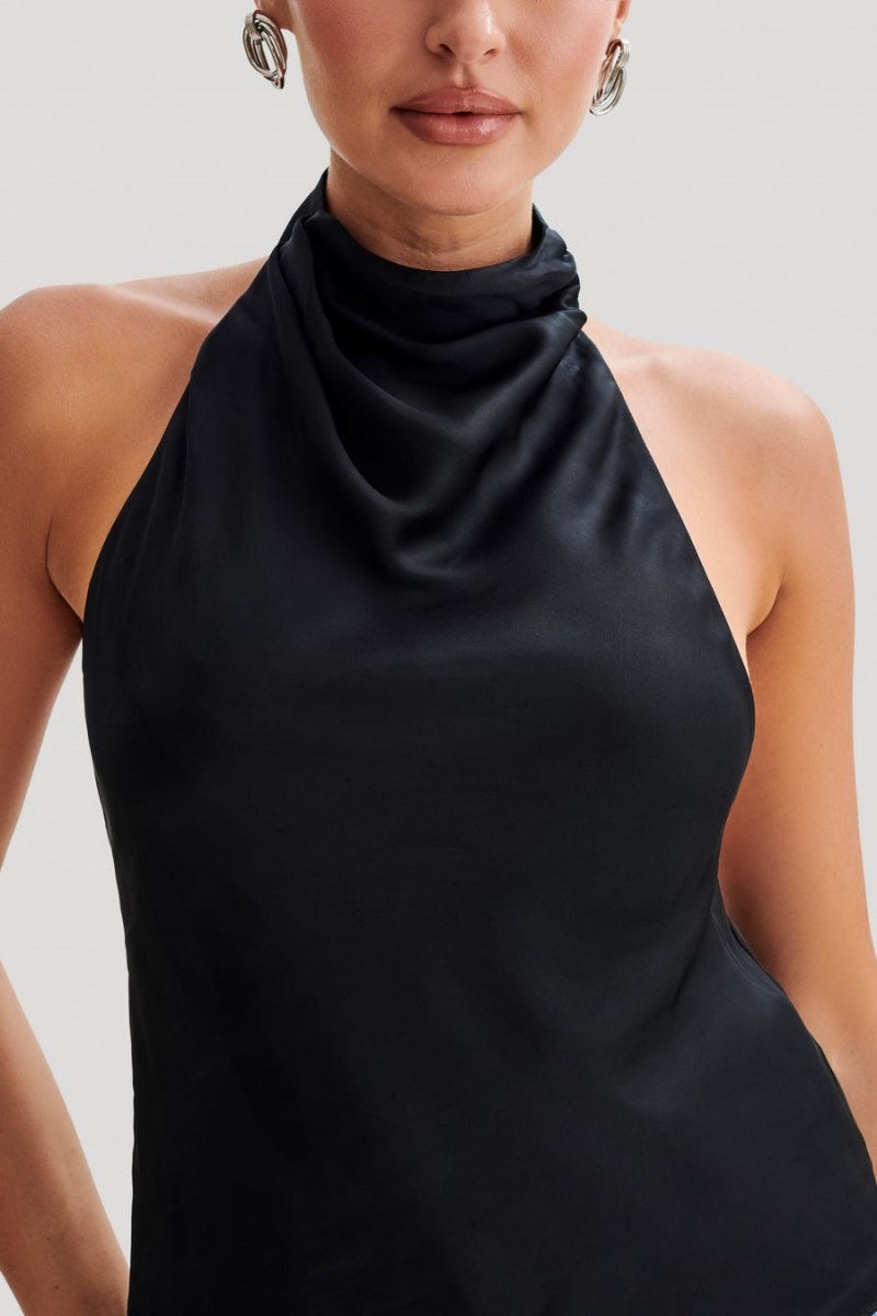 Women's Meshki Seraphine Satin Halter Tops Black Australia | P8Z-0244