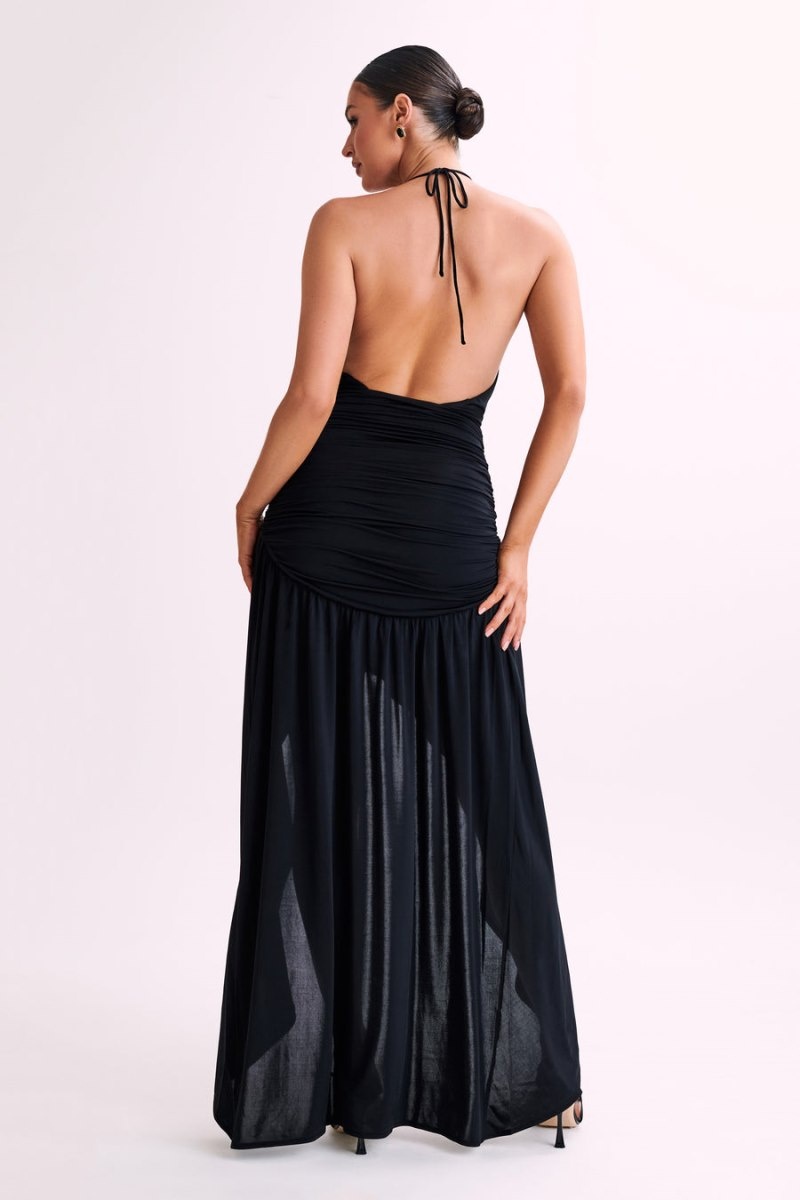 Women's Meshki Serenity Ruched Slinky Maxi Dress Black Australia | H5U-3272