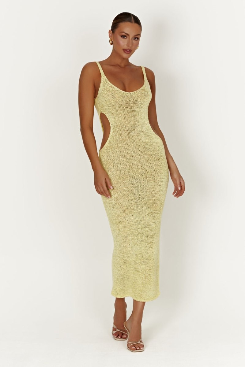 Women's Meshki Shae Scoop Neck Knit Midi Dress Lemon Australia | C0I-4539