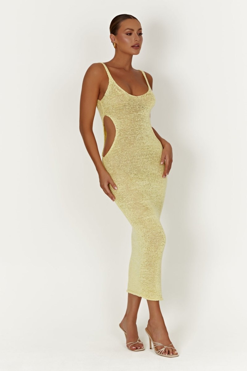 Women's Meshki Shae Scoop Neck Knit Midi Dress Lemon Australia | C0I-4539