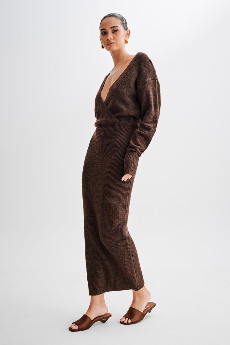 Women's Meshki Shannon Knit Maxi Dress Chocolate Australia | P7W-8695