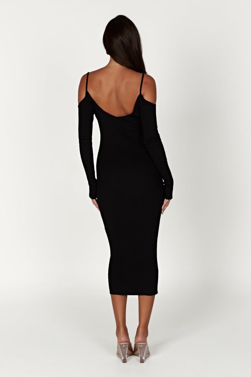 Women's Meshki Shea Off Shoulder Knit Midi Dress Black Australia | J0O-9303