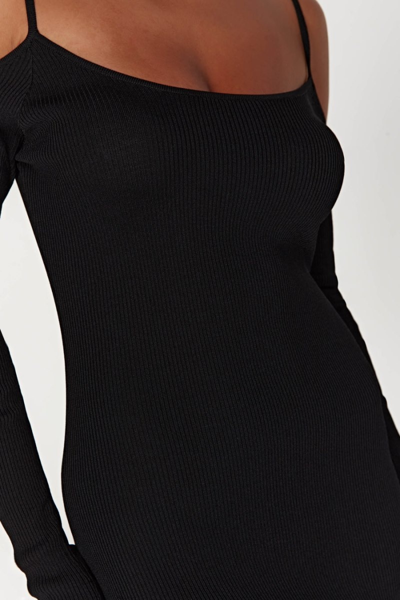 Women's Meshki Shea Off Shoulder Knit Midi Dress Black Australia | J0O-9303