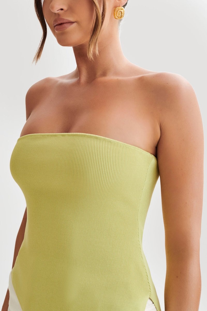 Women's Meshki Sidney Asymmetrical Strapless Knit Tops Green Australia | R4O-4715