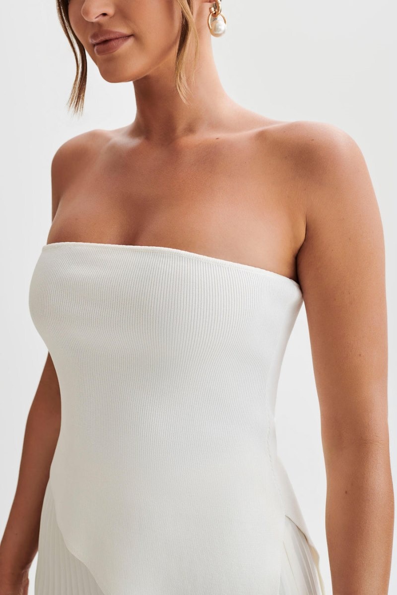 Women's Meshki Sidney Asymmetrical Strapless Knit Tops White Australia | K8Q-7472