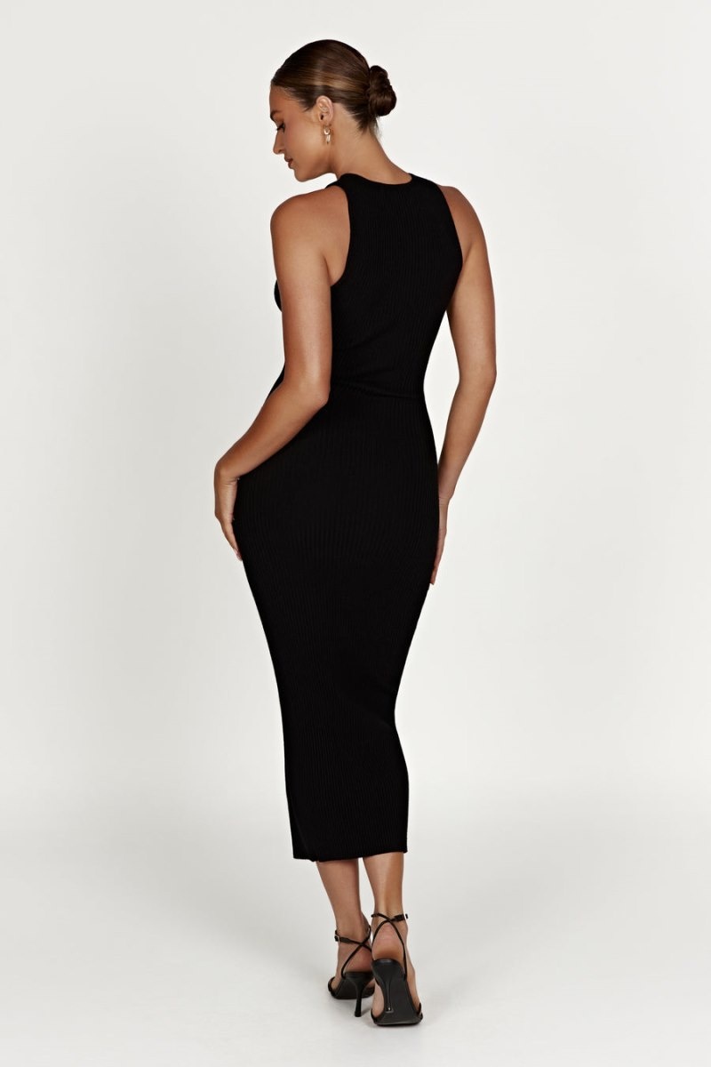 Women's Meshki Sienna Knit Midi Dress Black Australia | U8N-8177