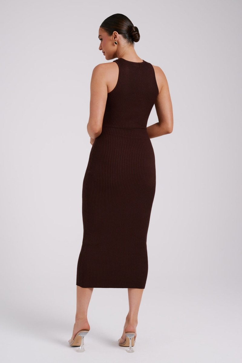 Women's Meshki Sienna Knit Midi Dress Chocolate Australia | G2U-3470