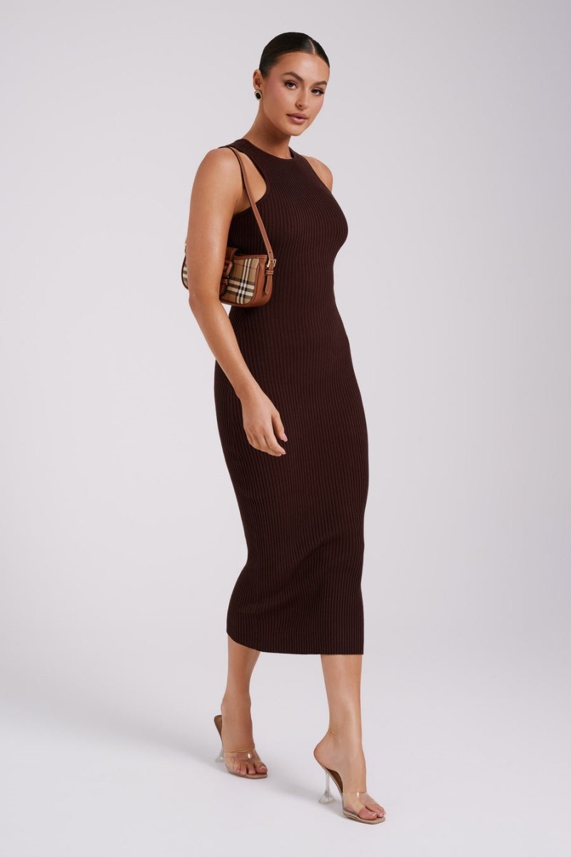 Women's Meshki Sienna Knit Midi Dress Chocolate Australia | G2U-3470