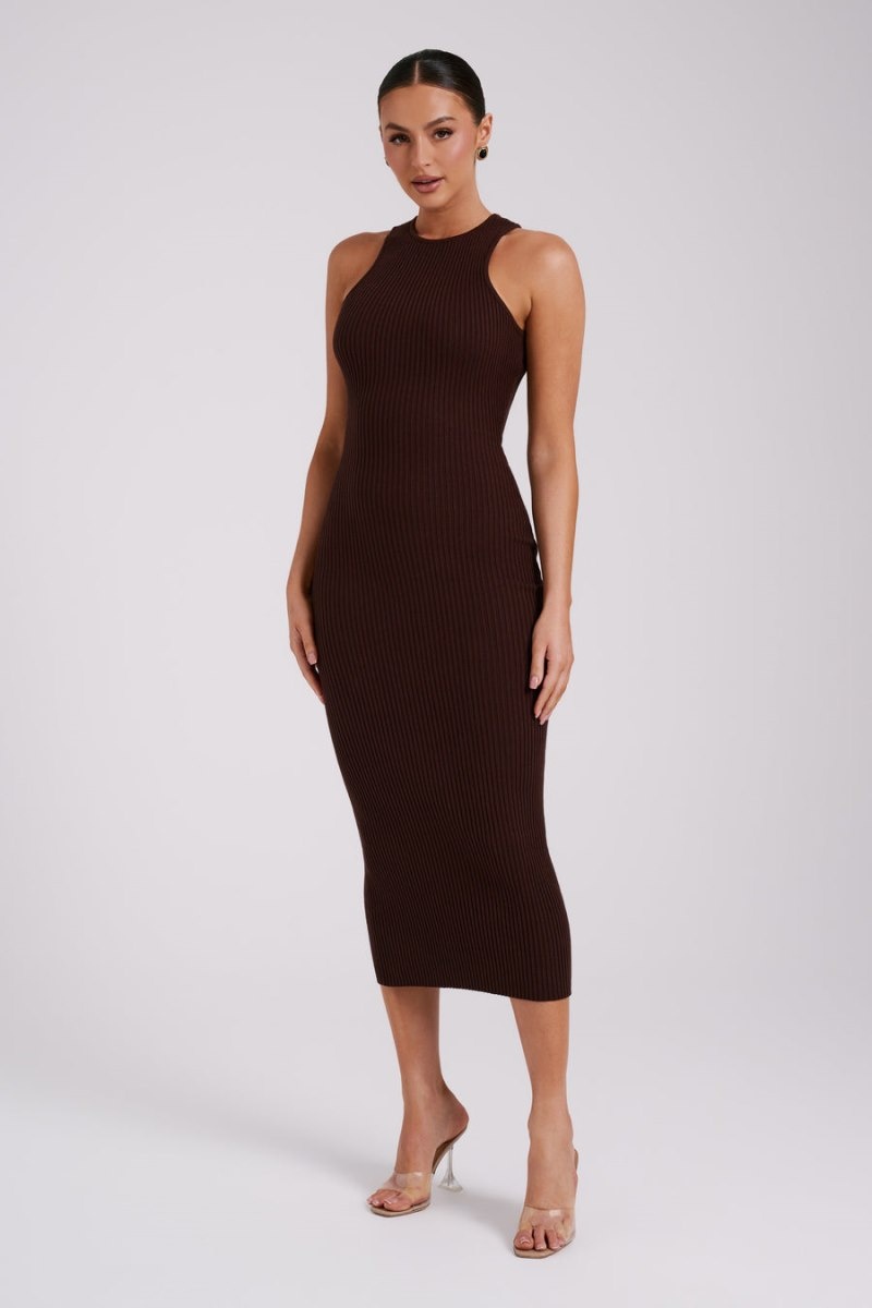 Women's Meshki Sienna Knit Midi Dress Chocolate Australia | G2U-3470