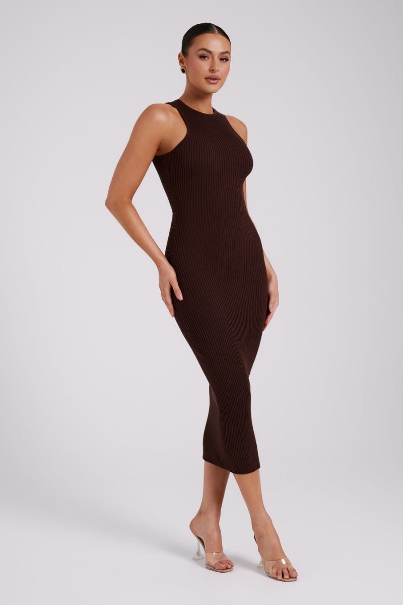 Women's Meshki Sienna Knit Midi Dress Chocolate Australia | G2U-3470