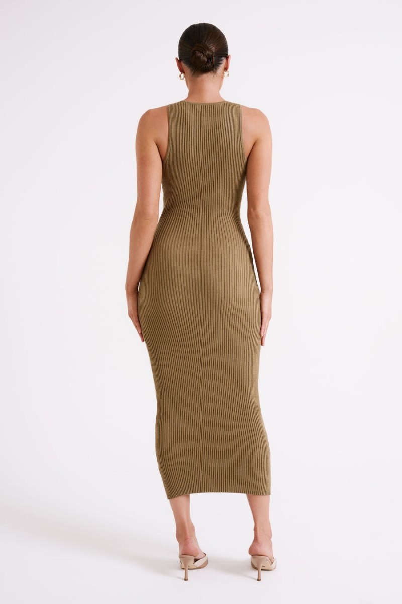 Women's Meshki Sienna Knit Midi Dress Olive Australia | Y0O-6927