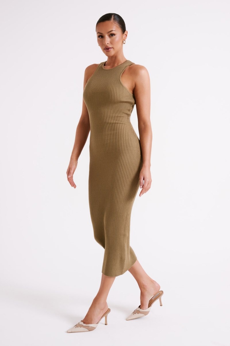 Women's Meshki Sienna Knit Midi Dress Olive Australia | Y0O-6927