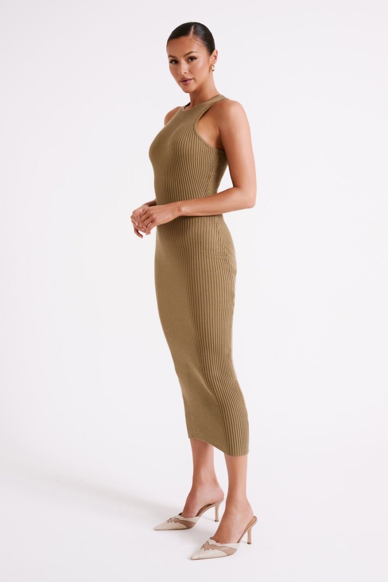 Women's Meshki Sienna Knit Midi Dress Olive Australia | Y0O-6927