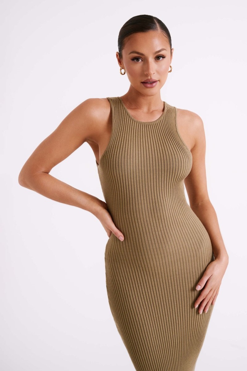 Women's Meshki Sienna Knit Midi Dress Olive Australia | Y0O-6927