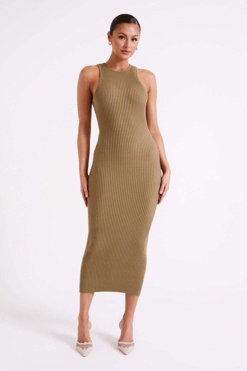 Women\'s Meshki Sienna Knit Midi Dress Olive Australia | Y0O-6927