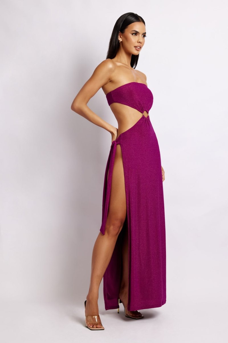 Women's Meshki Sierra Strapless Shimmer Maxi Dress Purple Australia | I9M-1290