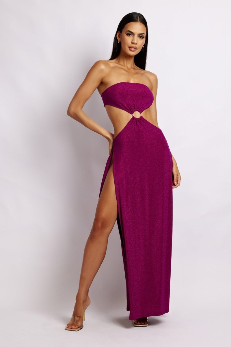 Women\'s Meshki Sierra Strapless Shimmer Maxi Dress Purple Australia | I9M-1290