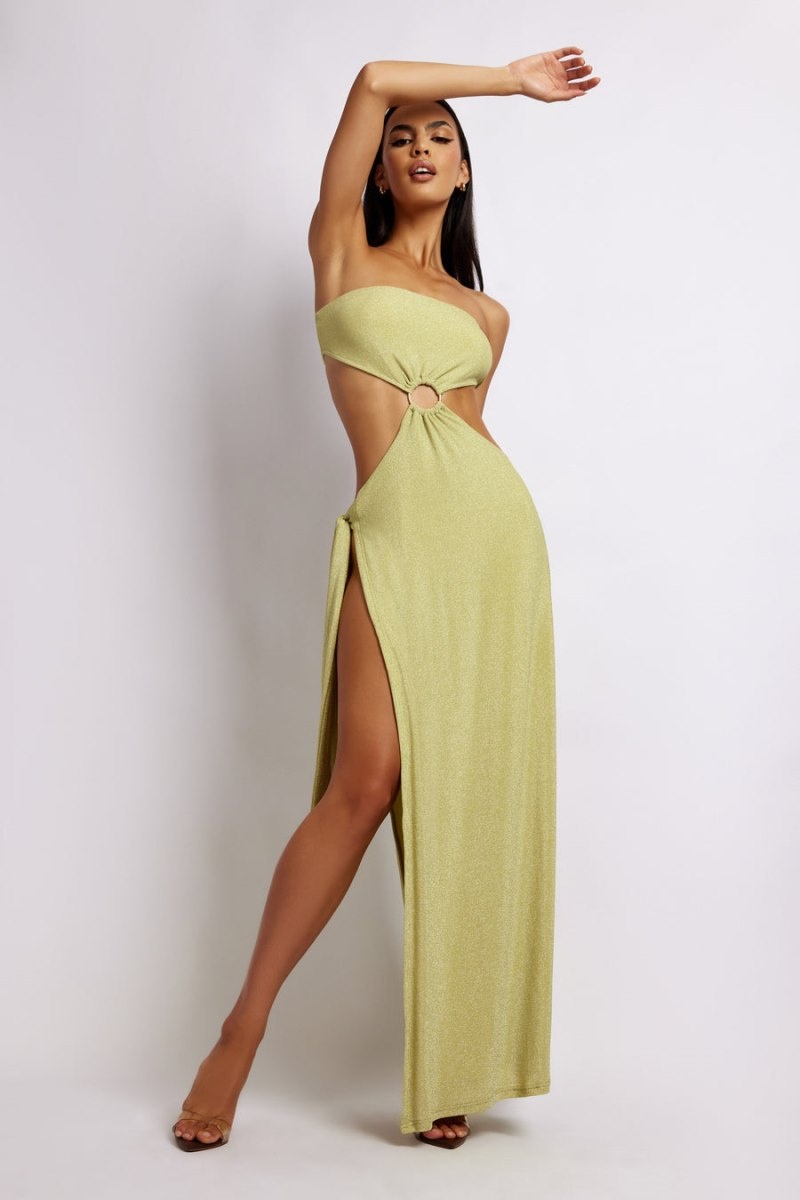 Women's Meshki Sierra Strapless Shimmer Maxi Dress Green Australia | M2Z-4002