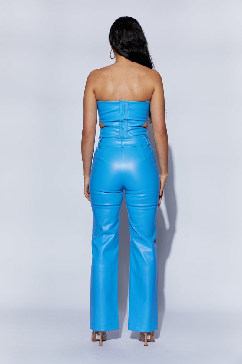 Women's Meshki Sima Faux Leather High Waist Pants Blue Australia | L4R-8319