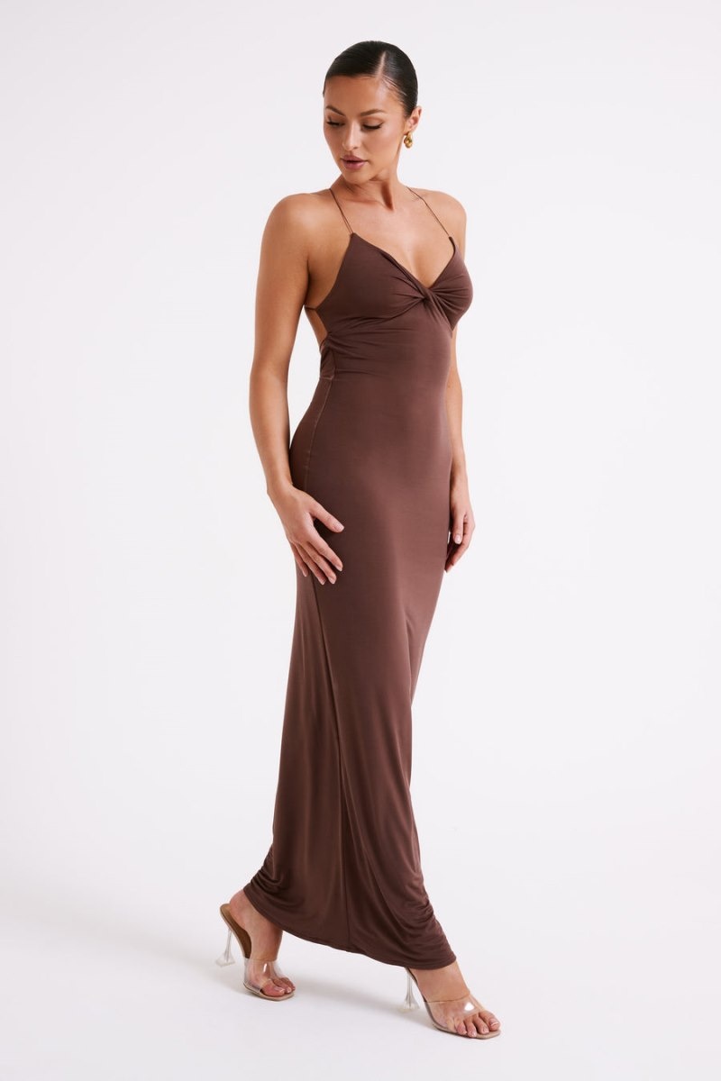 Women's Meshki Sinead Twist Maxi Dress Brown Australia | Q8I-3748