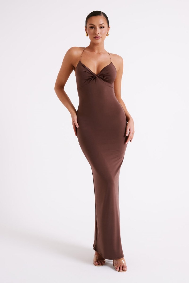 Women's Meshki Sinead Twist Maxi Dress Brown Australia | Q8I-3748