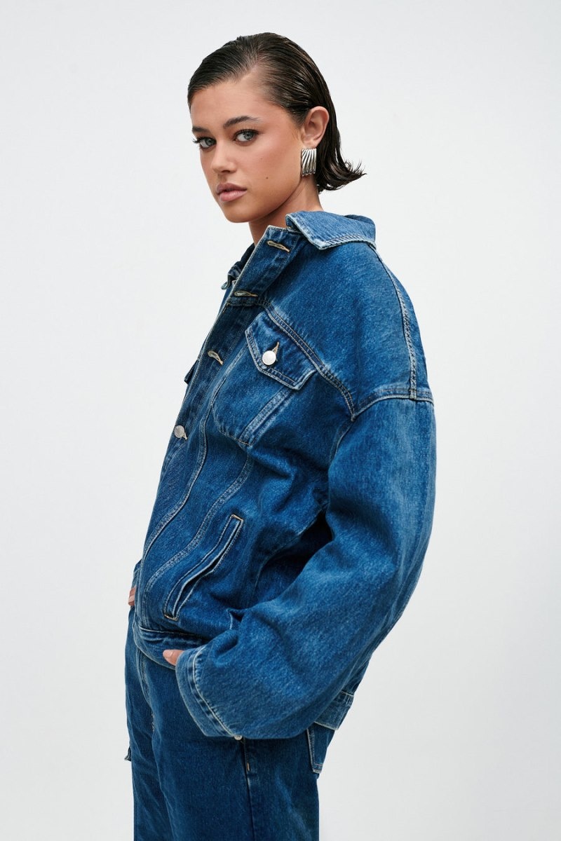 Women's Meshki Sion Oversized Denim Jackets Dark Blue Australia | J4W-6980