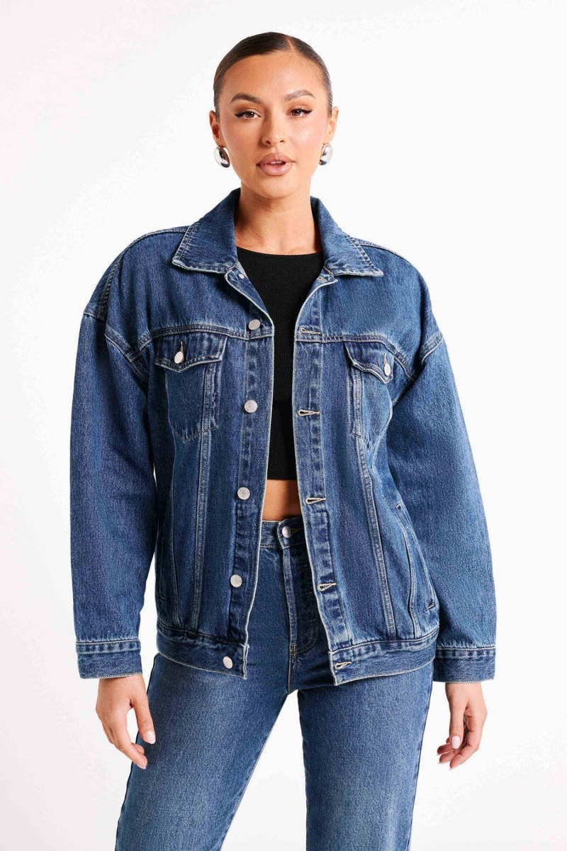 Women's Meshki Sion Oversized Denim Jackets Dark Blue Australia | J4W-6980