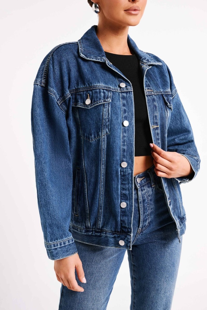 Women's Meshki Sion Oversized Denim Jackets Dark Blue Australia | J4W-6980