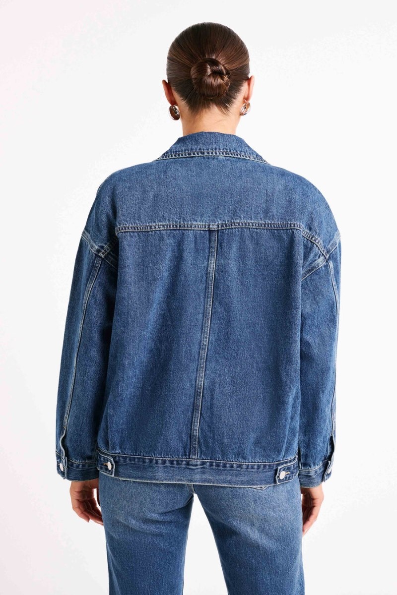 Women's Meshki Sion Oversized Denim Jackets Dark Blue Australia | J4W-6980