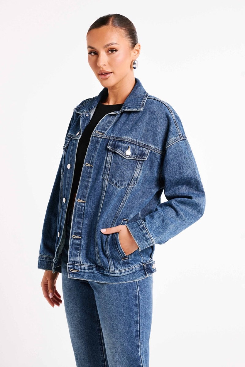 Women's Meshki Sion Oversized Denim Jackets Dark Blue Australia | J4W-6980