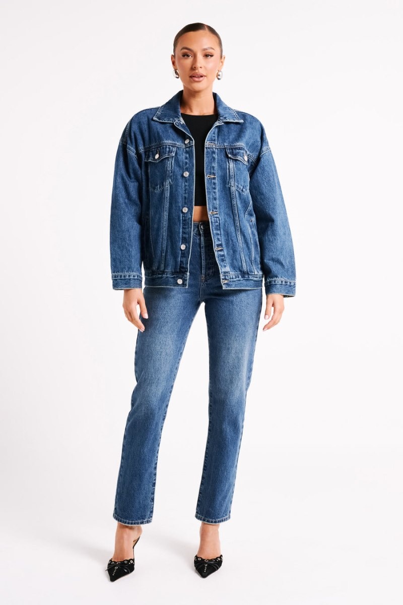 Women's Meshki Sion Oversized Denim Jackets Dark Blue Australia | J4W-6980