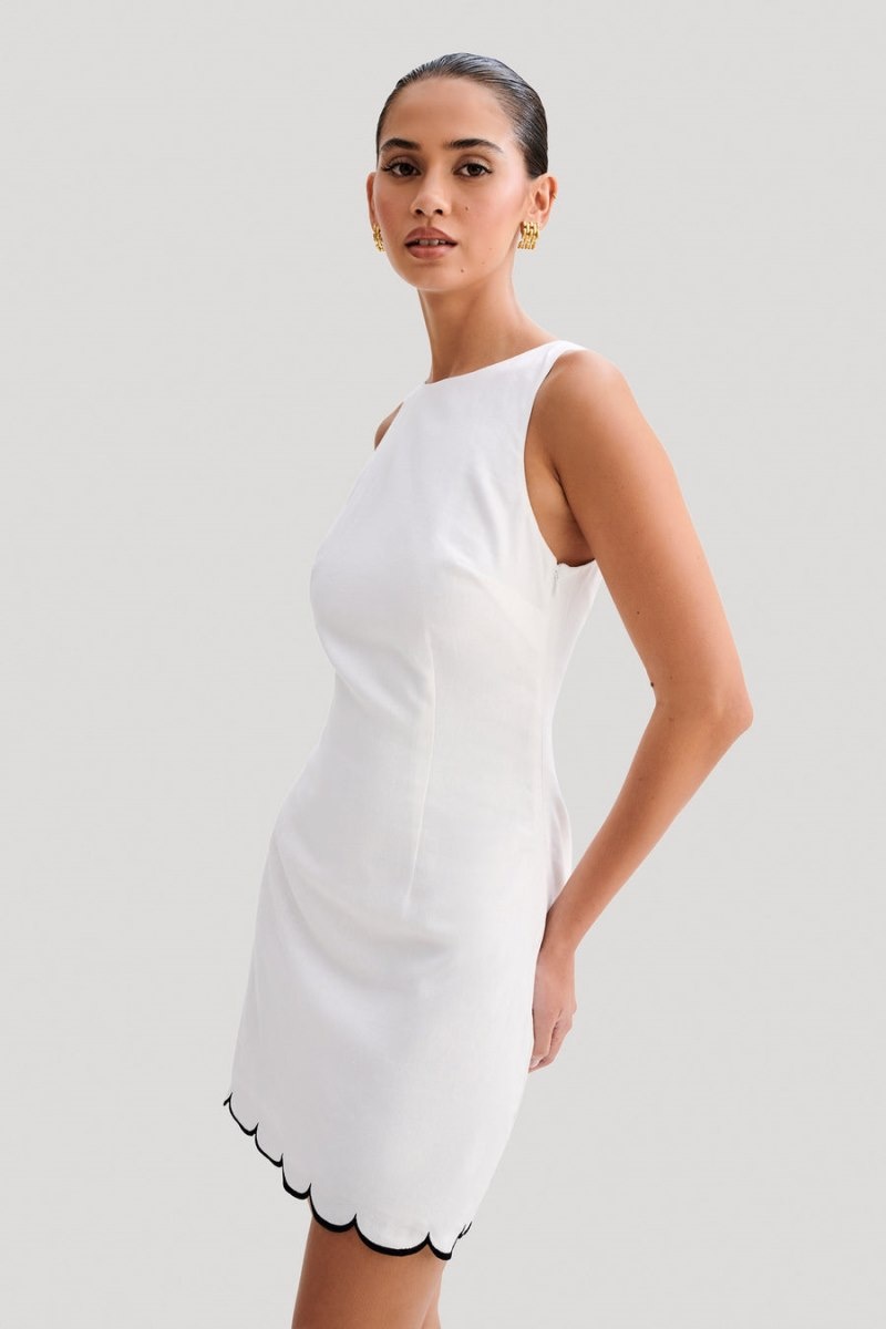 Women's Meshki Sofiane Scalloped Linen Mini Dress White Australia | I4V-3583