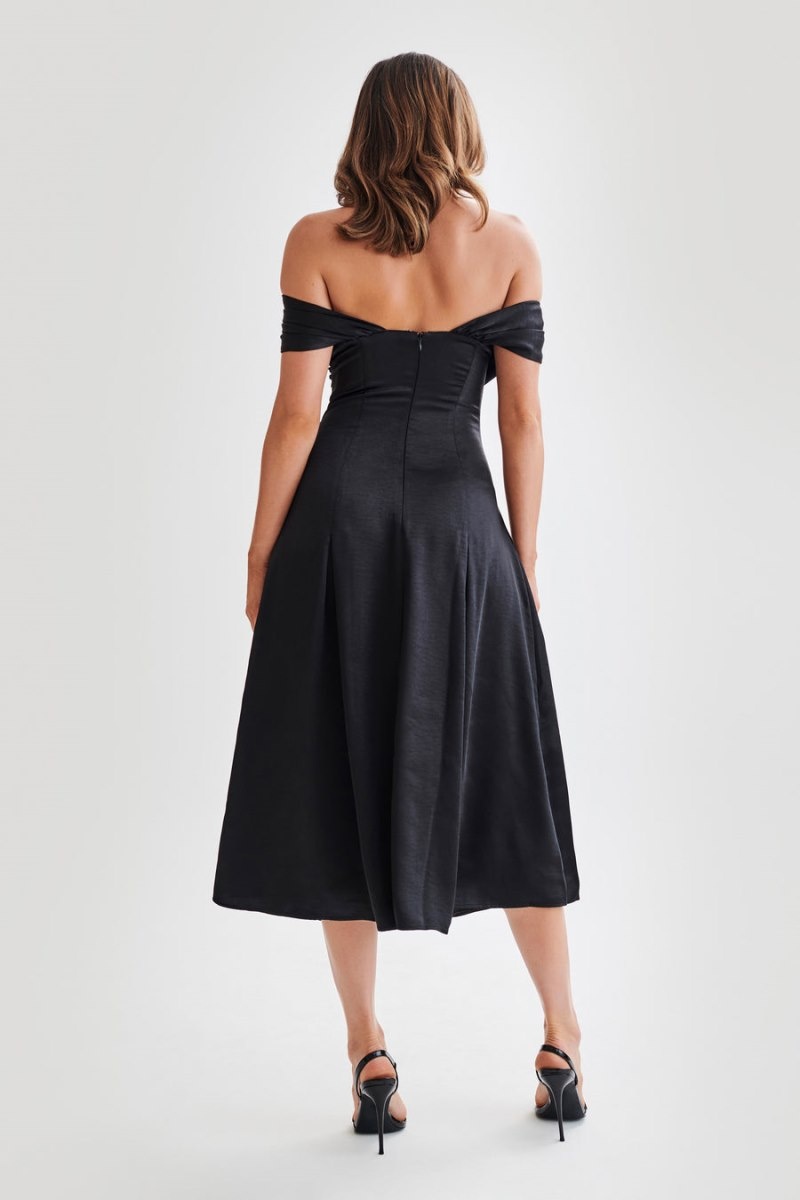 Women's Meshki Sofie Off Shoulder Midi Dress Black Australia | K4X-1629