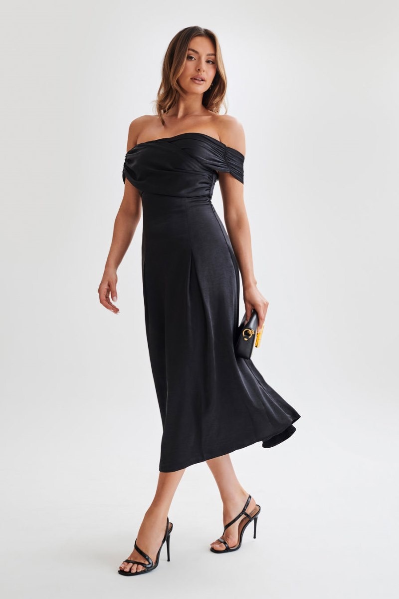 Women's Meshki Sofie Off Shoulder Midi Dress Black Australia | K4X-1629