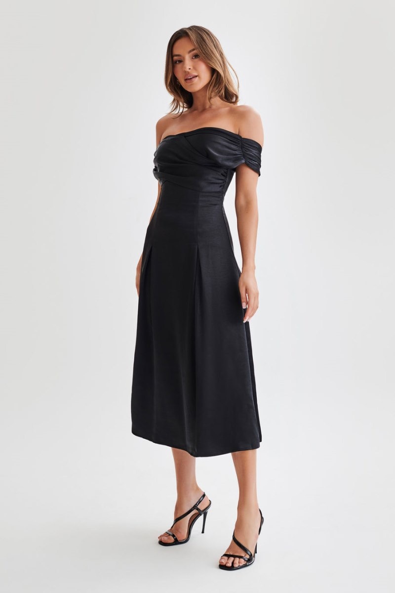 Women's Meshki Sofie Off Shoulder Midi Dress Black Australia | K4X-1629